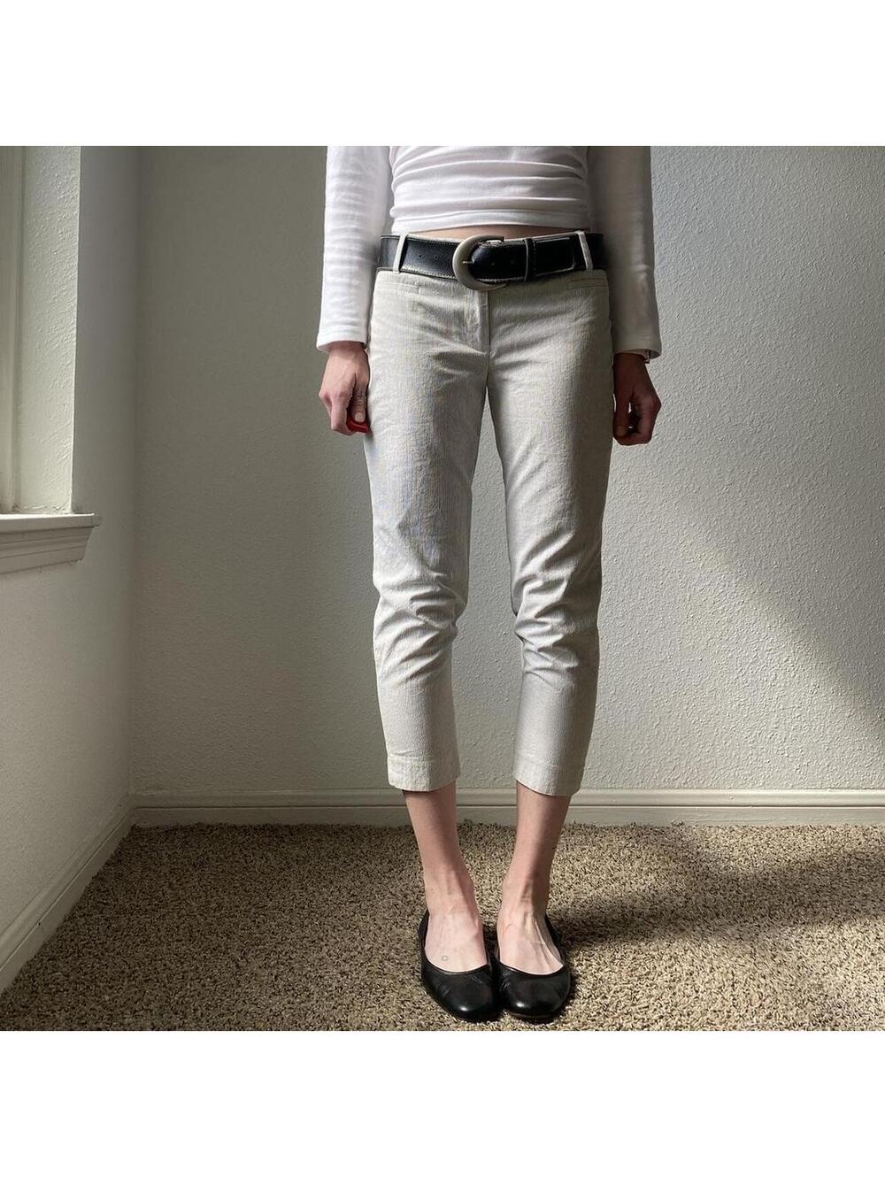 Vintage y2k low rise straight leg pinstriped cropped casual chino pants / capris